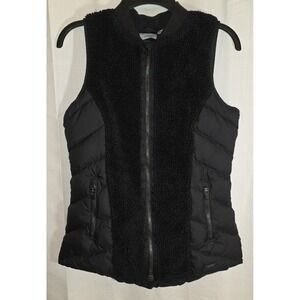 Athleta Women's XS Puffer Vest Responsible Down Tundra Faux Fur Black Packable